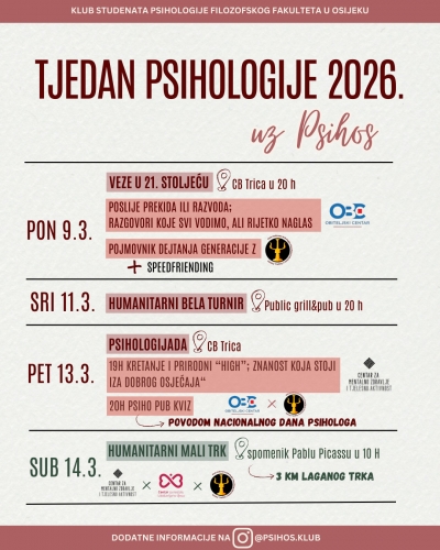 Klub studenata psihologije Filozofskog fakulteta u Osijeku &ldquo;Psihos" - u 19. Tjednu psihologije