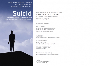 Suicid - fenomenologija i psihodinamika - predstavljanje knjige dr. Aleksandre Mindoljević Drakulić