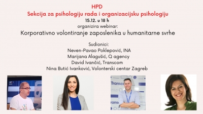 Sekcija za psihologiju rada i organizacijsku psihologiju - Korporativno volontiranje zaposlenika u humanitarne svrhe - najava webinara