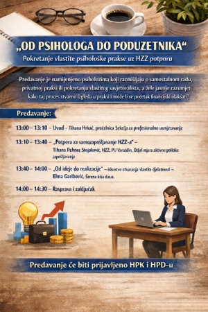 Sekcija za profesionalno usmjeravanje - o otvaranju vlastite psihološke djelatnosti - predavanje 20.3.26.