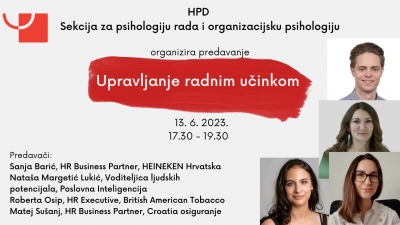Sekcija za psihologiju rada i organizacijsku psihologiju - najava predavanja - 13.6.23.